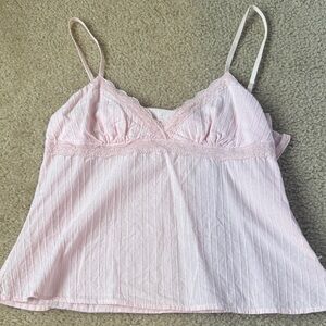 Princess Polly Light Pink Ribbed Lace Trim Cami Tank